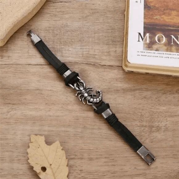 Scorpion Black Leather Multilayer Unisex Bracelet - Picture 5 of 6